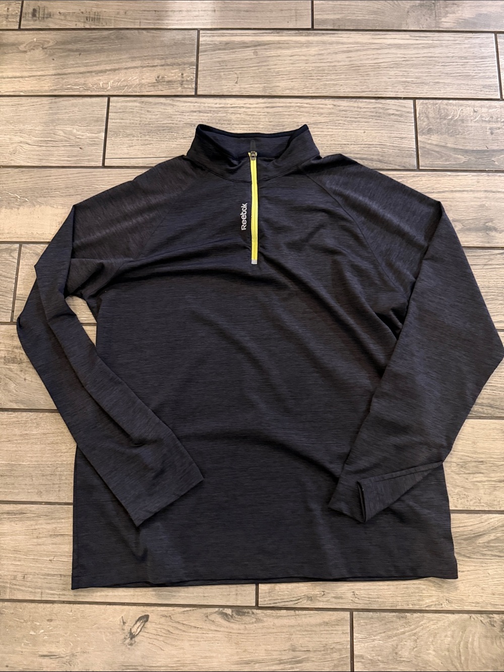 Reebok Men’s Black Half-Zip Pullover with Yellow Zipper